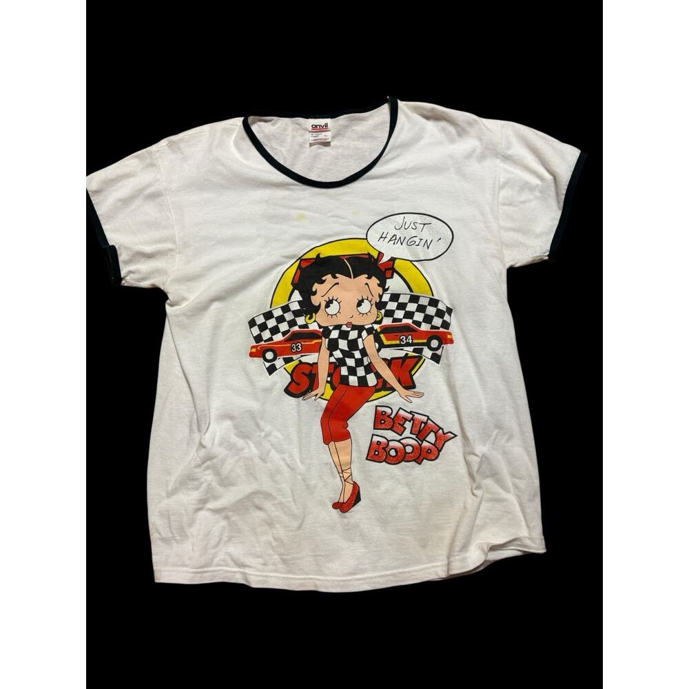 Vintage Betty Boop 1996 Anvil Just Hangin’ Racing Stock Car T-shirt Size L
